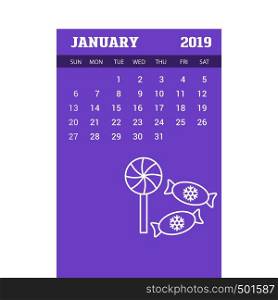 2019 Happy New year January Calendar Template