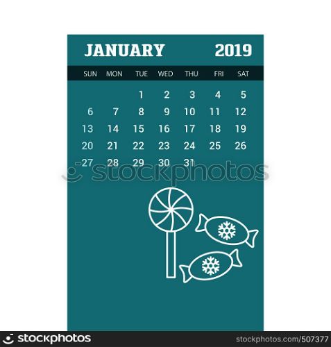 2019 Happy New year January Calendar Template
