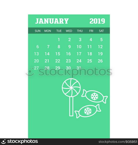 2019 Happy New year January Calendar Template