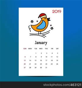 2019 Happy New year January Calendar Template. Christmas Background