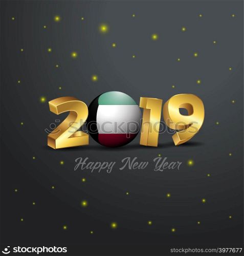 2019 Happy New Year Kuwait Flag Typography. Abstract Celebration background