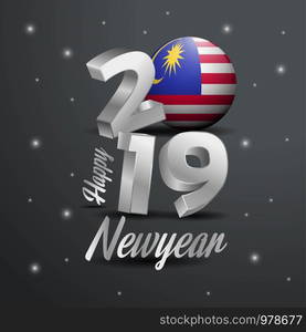 2019 Happy New Year Malaysia Flag Typography. Abstract Celebration background