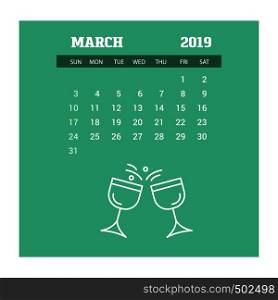 2019 Happy New year March Calendar Template. Christmas Background