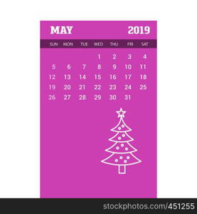 2019 Happy New year May Calendar Template. Christmas Background