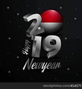 2019 Happy New Year Monaco Flag Typography. Abstract Celebration background