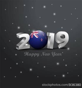 2019 Happy New Year New Zealand Flag Typography. Abstract Celebration background