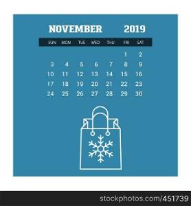 2019 Happy New year November Calendar Template. Christmas Background