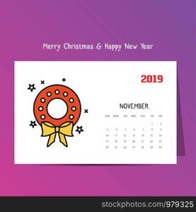 2019 Happy New year November Calendar Template. Christmas Background