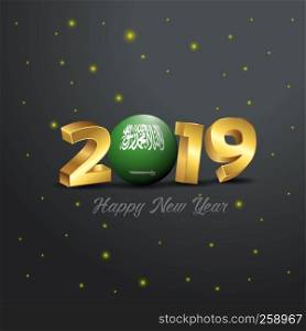 2019 Happy New Year Saudi Arabia Flag Typography. Abstract Celebration background