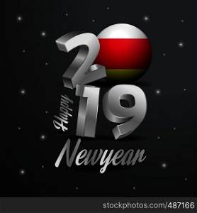 2019 Happy New Year South Ossetia Flag Typography. Abstract Celebration background