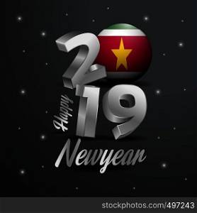 2019 Happy New Year Suriname Flag Typography. Abstract Celebration background