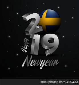 2019 Happy New Year Sweden Flag Typography. Abstract Celebration background