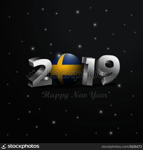 2019 Happy New Year Sweden Flag Typography. Abstract Celebration background