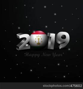 2019 Happy New Year Tajikistan Flag Typography. Abstract Celebration background