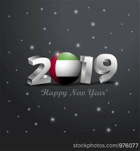 2019 Happy New Year UAE Flag Typography. Abstract Celebration background
