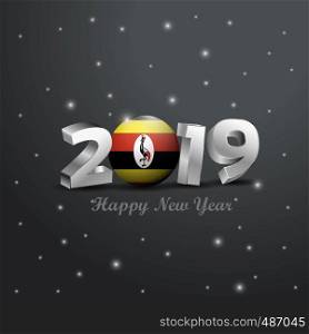 2019 Happy New Year Uganda Flag Typography. Abstract Celebration background