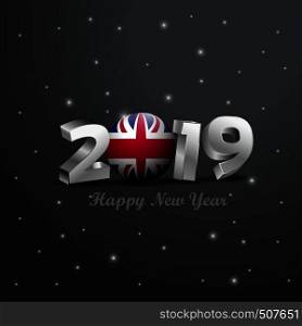 2019 Happy New Year United Kingdom Flag Typography. Abstract Celebration background