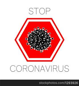 2019-nCoV bacteria isolated on white background. Black Coronavirus in red STOP sign vector Icon. COVID-19 bacteria corona virus disease . SARS pandemic concept symbol. Pandemic. Human health medical.. 2019-nCoV bacteria isolated on white background. Black Coronavirus in red STOP sign vector Icon. COVID-19 bacteria corona virus disease . SARS pandemic concept symbol. Pandemic. Human health medical