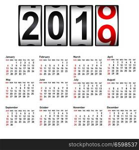 2019 New Year counter, change calendar illustration.. 2019 New Year counter, change calendar illustration