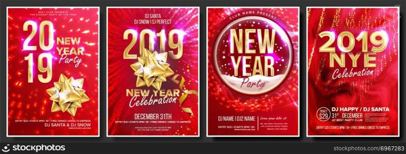 2019 Party Flyer Poster Set Vector. Night Club Celebration. Musical Concert Banner. Happy New Year. Celebration Template. Background. Christmas Disco Light. Design Illustration. 2019 Party Flyer Poster Set Vector. Night Club Celebration. Musical Concert Banner. Happy New Year. Celebration Template. Winter Background. Christmas Disco Light. Design Illustration
