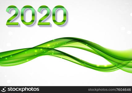 2020 Abstract Vector Illustration of New Year on Background of colored waves. EPS10. 2020 Abstract Vector Illustration of New Year on Background of colored waves