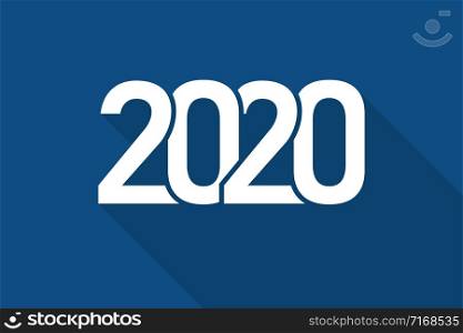 2020 blue in flat style on blue background with shadow. Calendar design. Happy new year - 2020. New year planner. Banner, flyer, brochure. EPS 10