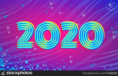2020 Blue Magenta new year background. Comic cartoon pop art retro vector illustration drawing. 2020 Blue Magenta new year background