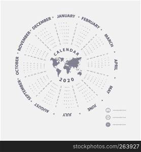 2020 Calendar Template.Calendar 2020 Set of 12 Months.Yearly calendar vector design stationery template.Vector illustration.