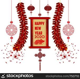 2020 Chinese New Year Greeting Card with scroll banner