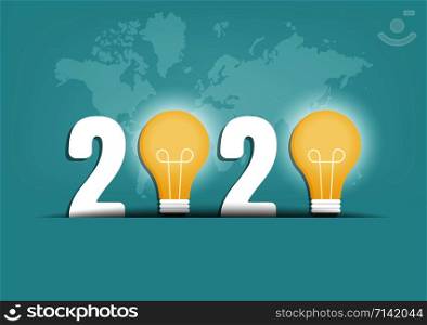 2020 creativity inspiration concepts with text number and light bulb on background. Business, Ideas, Vector illustration flat