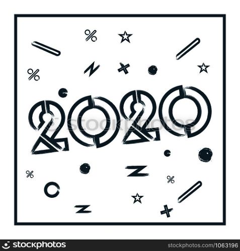 2020 font design. Happy New Year Banner with colorful 2020 Numbers on White Background.