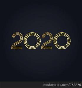 2020 golden New Year sign with golden glitter on black background. Vector New Year illustration. Happy New Year Banner with 2020 Numbers on Bright Background.