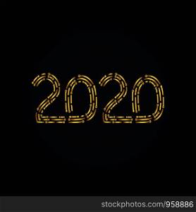 2020 golden New Year sign with golden glitter on black background. Vector New Year illustration. Happy New Year Banner with 2020 Numbers on Bright Background.