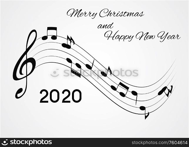 2020 Happy New Year and Merry Christmas on Abstract music Background. Vector Illustration. EPS10. 2020 Happy New Year and Merry Christmas on Abstract music Background. Vector Illustration