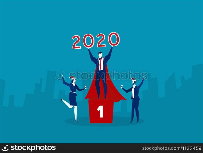 2020 Happy New Year business. Happy team celebrating nee year.illustrator