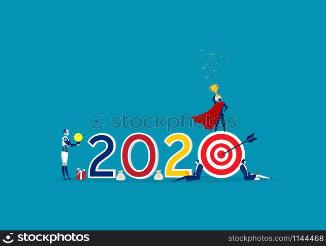 2020 Happy New Year business. Happy team celebrating nee year.illustrator