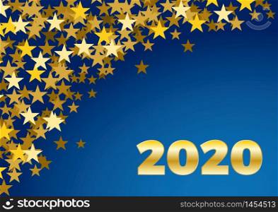 2020 Happy New Year celebrate card with holiday greetings and golden stars