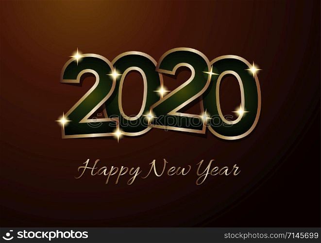 2020 Happy New Year celebration card for Christmas greetings or seasonal flyers. Vector golden text on orange background