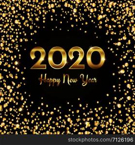 2020 happy new year congratulation with gold sparkles and shining text, vector illustration. 2020 happy new year congratulation with gold sparkles and text