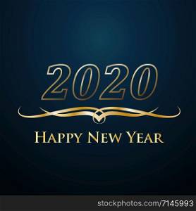 2020 Happy New Year. Golden vector text on blue background