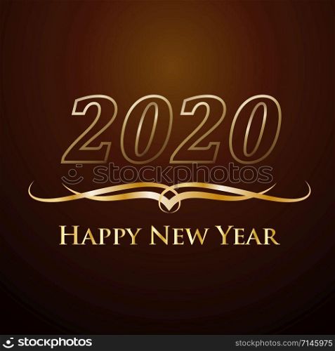 2020 Happy New Year. Golden vector text on orange background