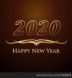 2020 Happy New Year. Golden vector text on orange background
