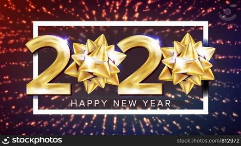 2020 Happy New Year Holiday Elegant Poster Vector. Two Thousand Twenty 2020 Number White Frame Glistening Garland On Background. Bright Advertising Placard Realistic 3d Illustration. 2020 Happy New Year Holiday Elegant Poster Vector