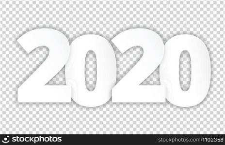 2020 Happy New Year white paper cut on transparent background Seasonal greeting card.calendar.invitation.brouchure template.