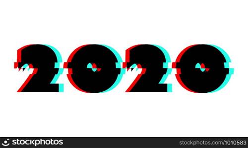 2020 in red and blue 3d effect in flat style. 2020 in red and blue 3d effect in flat