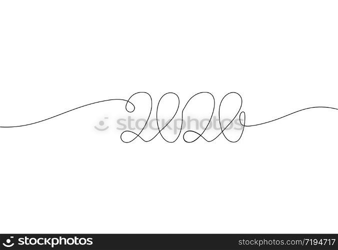 2020 inscription, two thousand and twenty continuous line drawing, calendar design postcard banner, calligraphy year of the rat sign lettering, single line on a white background,