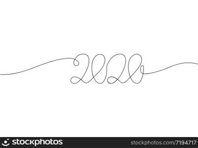 2020 inscription, two thousand and twenty continuous line drawing, calendar design postcard banner, calligraphy year of the rat sign lettering, single line on a white background,
