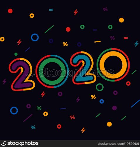 2020 New Year colorful banner. Logo for your seasonal holidays flyers. Christmas themed congratulations and cards.Template for brochures, business diaries.