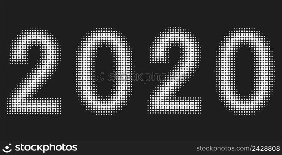 2020 new year figures date halftone style, vector 2020 halftone effect numbers. Dotted font