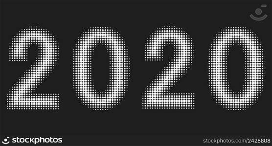 2020 new year figures date halftone style, vector 2020 halftone effect numbers. Dotted font